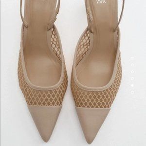 zara | mesh slingback kitten heels in nude 6M / 36